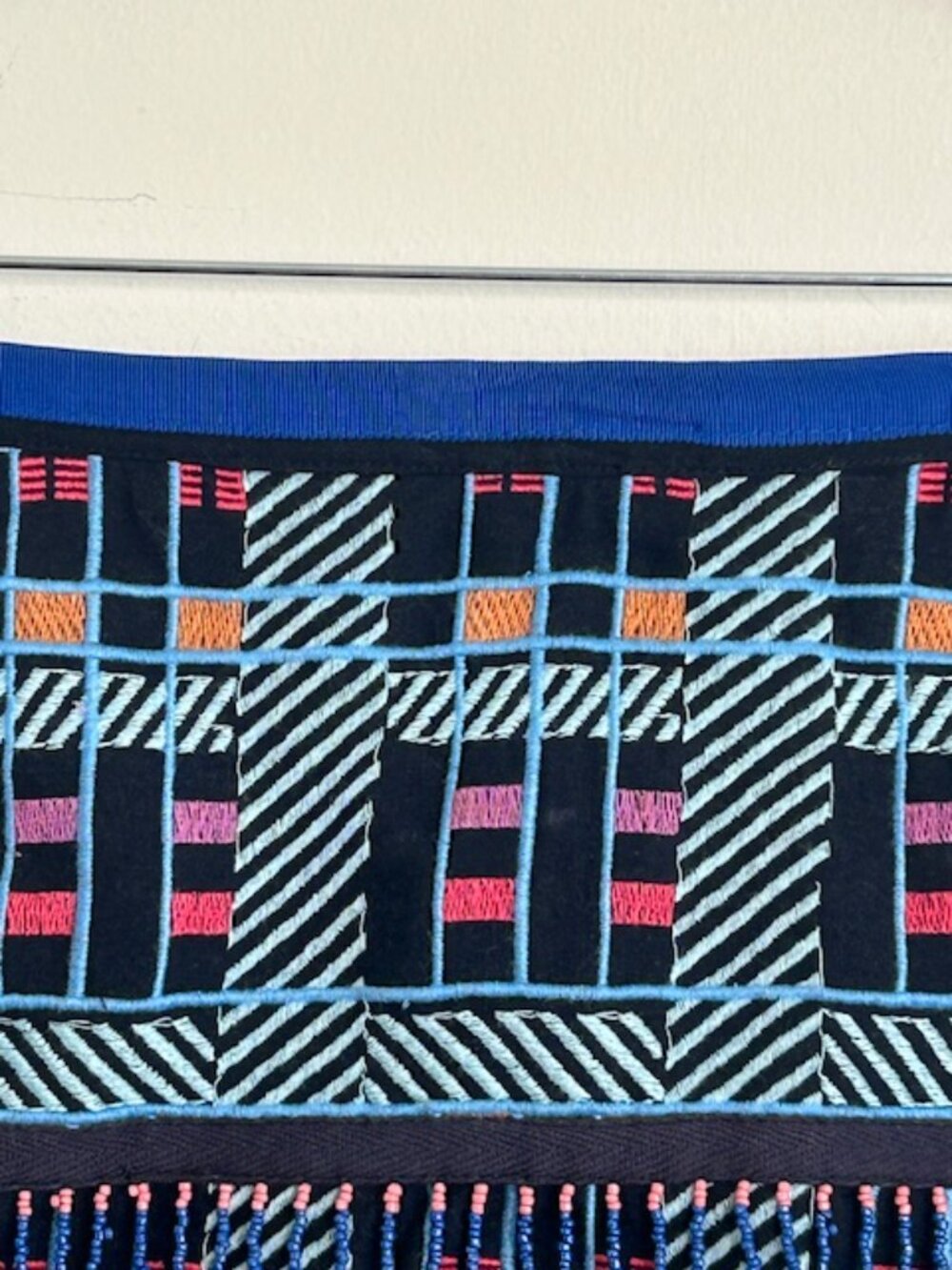 Anthropologie x Maeve Fringe-Trimmed Beaded Checkered Geometric Lined Mini Skirt - Picture 5 of 16